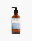 La Eva x Rose-Marie Caldicott Blu hand and body wash in an amber glass pump bottle