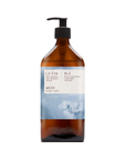 La Eva x Rose-Marie Caldicott Blu hand and body wash in an amber glass pump bottle