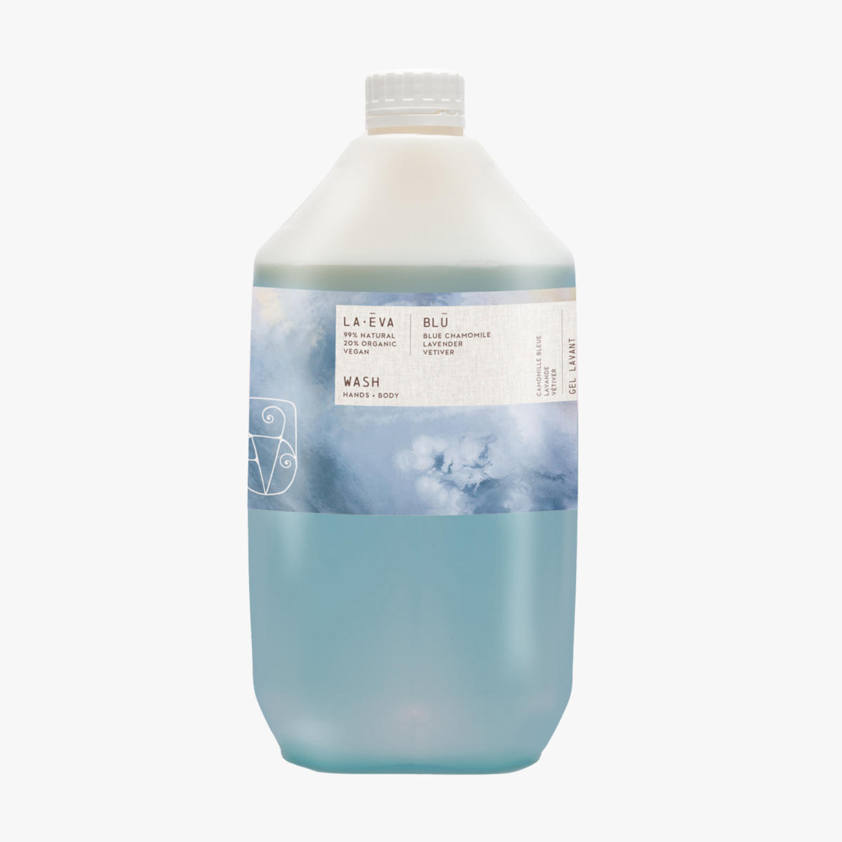 La-Eva Blue wash 5l refillable, art by Rose-Marie Caldecott