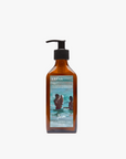 La Eva x Meinke Flesseman "Summer Swimmers" original artwork on label Blu 200ml face and body lotion in an amber glass pump bottle