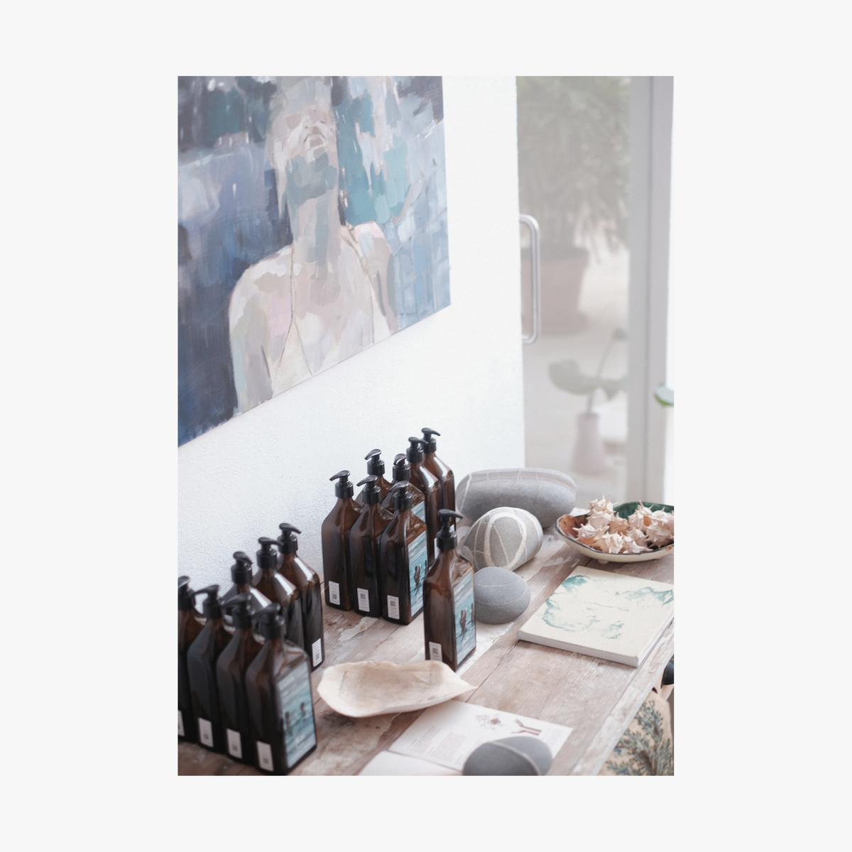 lifestyle and art for Blu La-Eva x Meinke Flessemen limited edition blue wash and lotion collaboration 