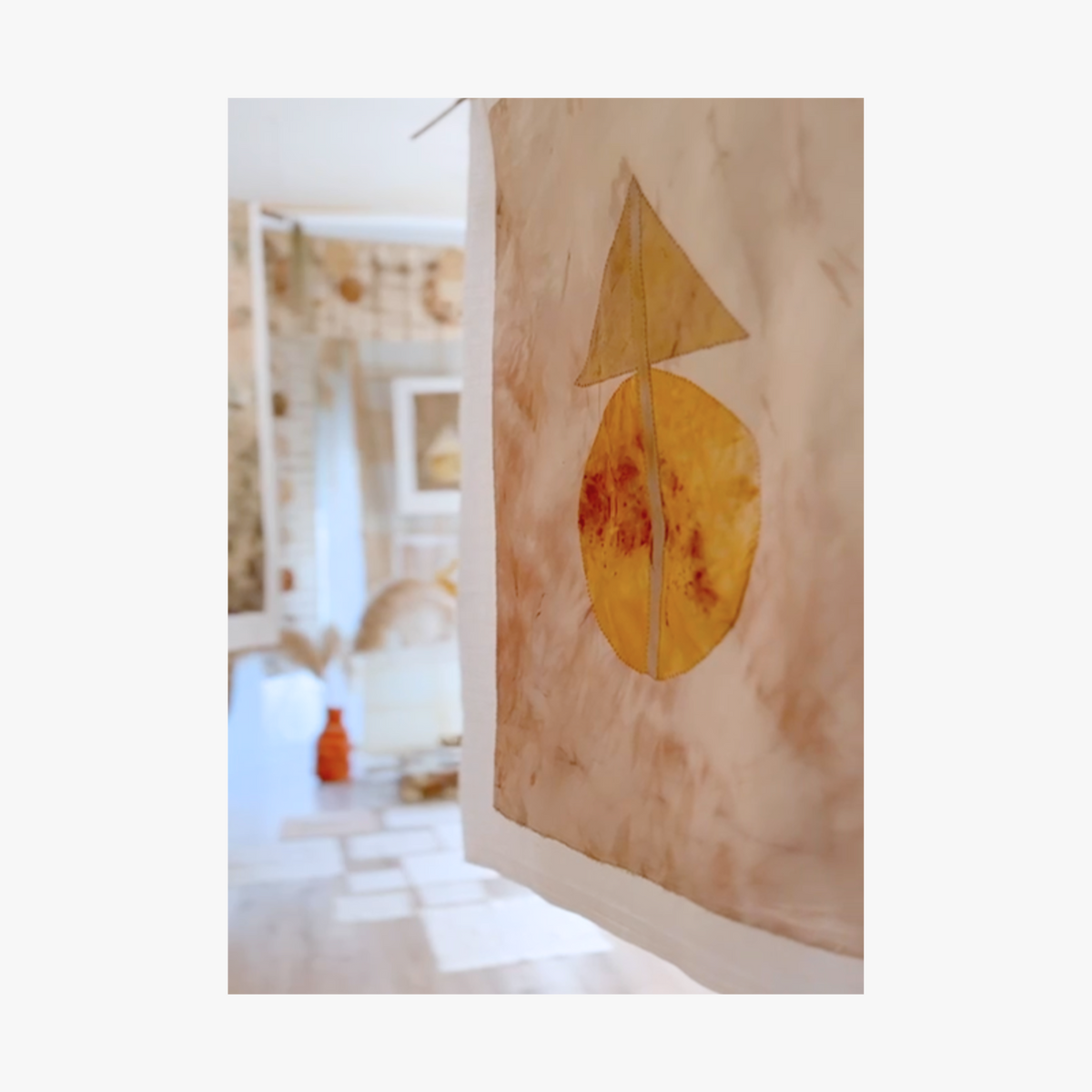original artwork by Emma Cassi for La-Eva Phos wash. Decorative wall art with abstract design in a room setting