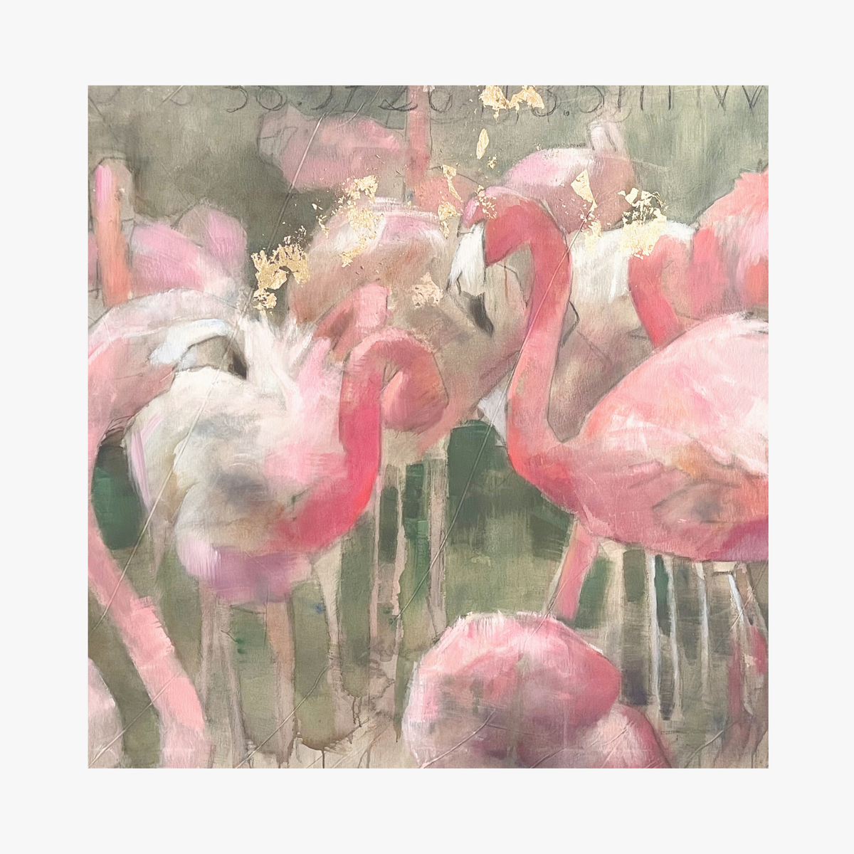 La Eva x Meinke Flesseman "Flamingos" original artwork for limited edition collaboration collection of roseum shampoo