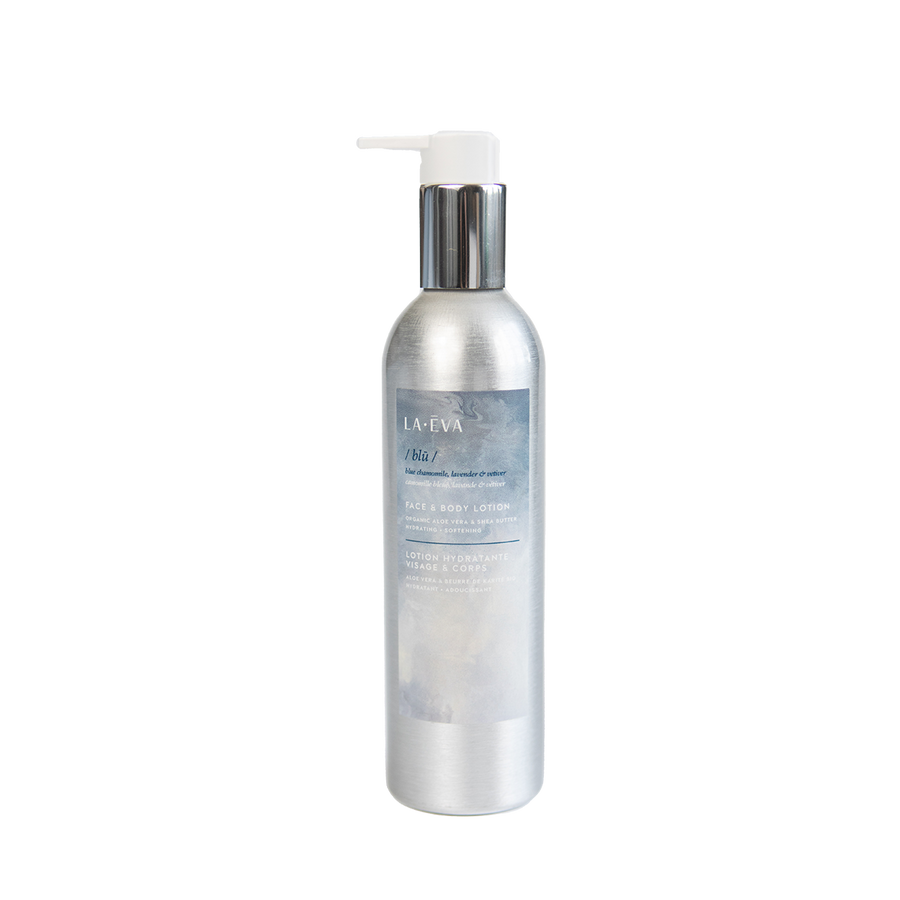 Aluminium bottle of LaEva Blu face and body lotion 200ml